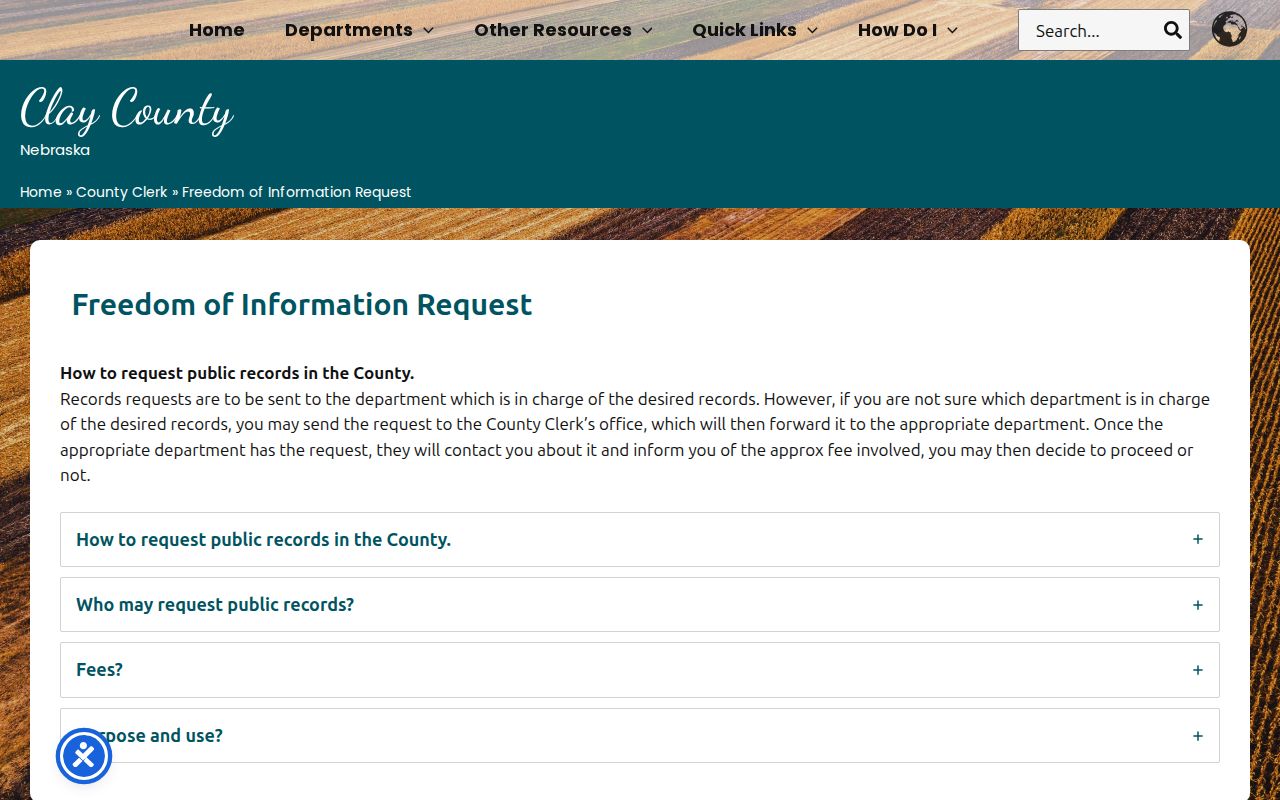 Clay County Nebraska public-records request guidance for booking records